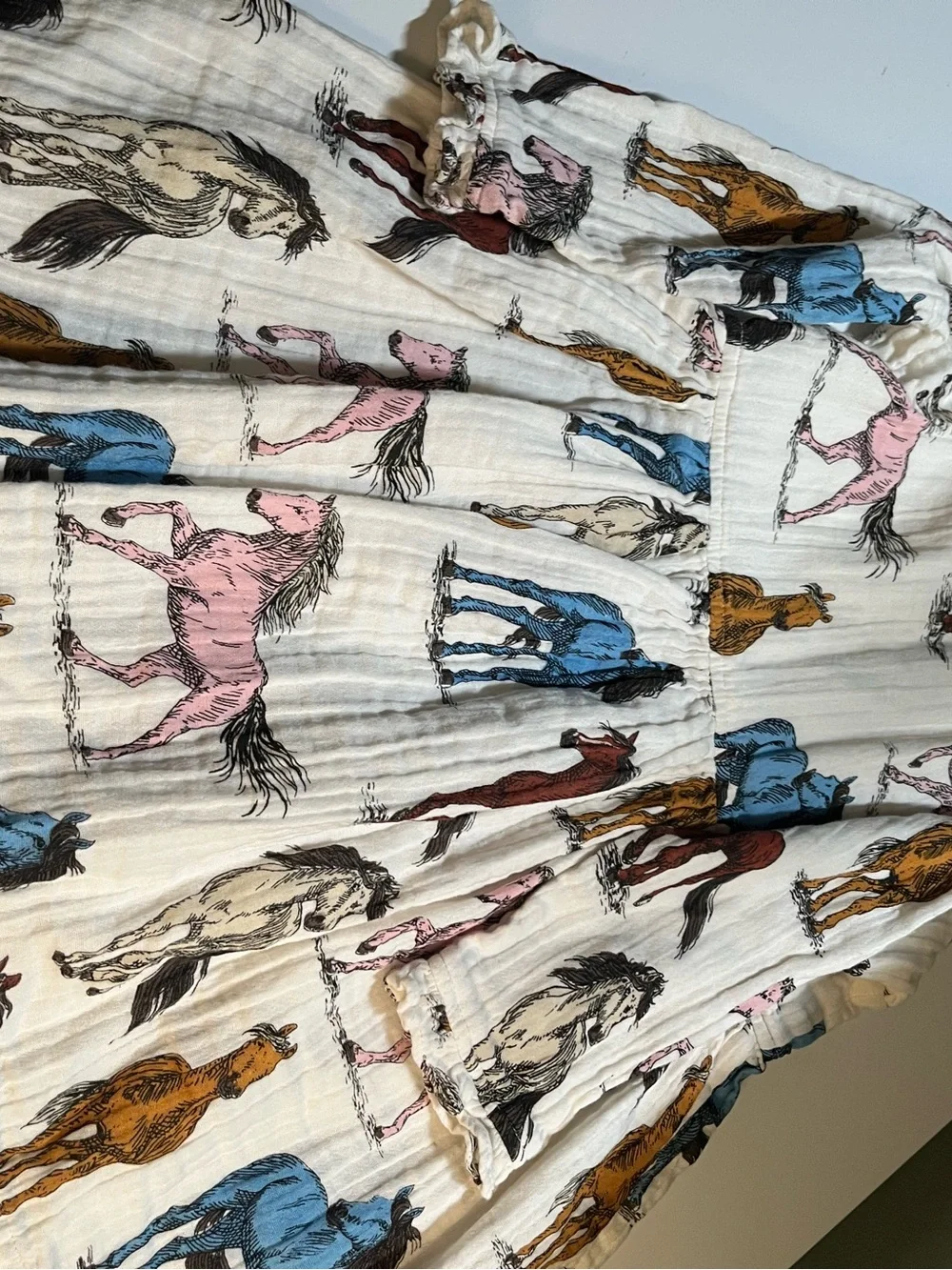 Girls Pink Chicken  White Horse-Print Button Front Dress Size 4Y
